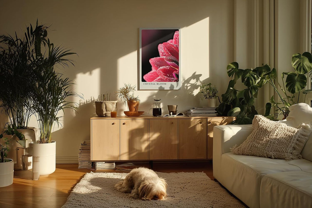 Paul Sinus Kunstdruck 40x60cm Crystal Bloom Rote Blüte mit Tautropfen in Nahaufnahme