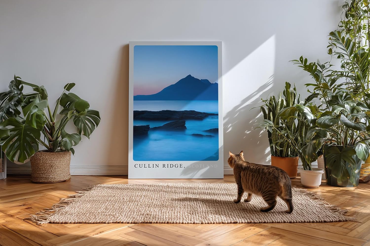 Paul Sinus Kunstdruck 40x60cm Cullin Ridge – schottische Bergsilhouette bei Sonnenuntergang mit ruhiger Küstenstimmung