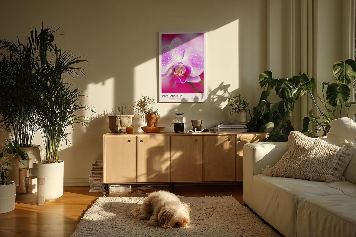 Paul Sinus Kunstdruck 40x60cm Dew Orchid Zarte Orchidee mit Tautropfen in Rosa und Violett