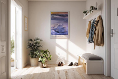 Paul Sinus Kunstdruck 40x60cm Diamond Beach Iceland – Eisskulptur im Sonnenaufgang an Islands dramatischer Küste