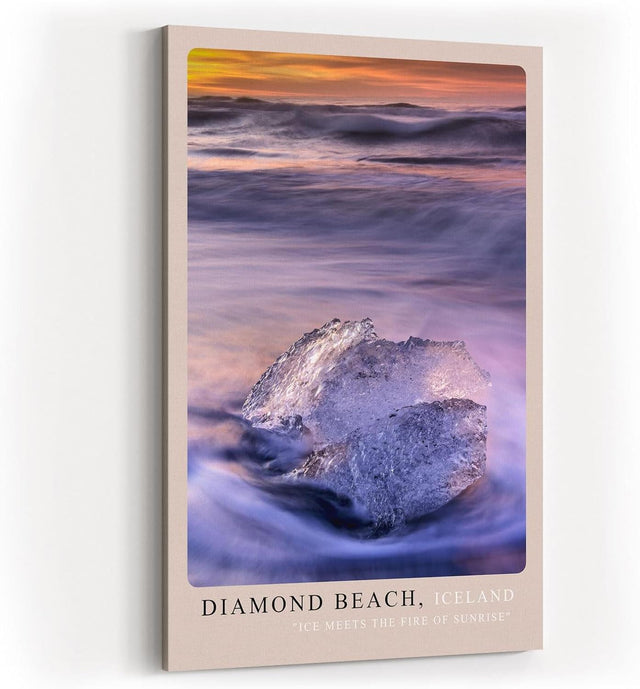 Paul Sinus Kunstdruck 40x60cm Diamond Beach Iceland – Eisskulptur im Sonnenaufgang an Islands dramatischer Küste