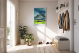 Paul Sinus Kunstdruck 40x60cm Dolomiten mit dramatischem Himmel und Almhütten – Alpenpanorama aus Italien