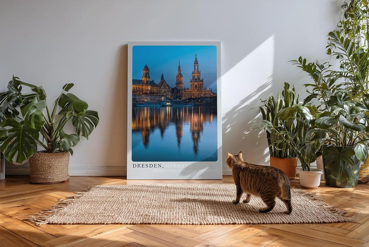 Paul Sinus Kunstdruck 40x60cm Dresden Germany – Barocke Altstadt mit Spiegelung in der Elbe bei abendlichem Licht