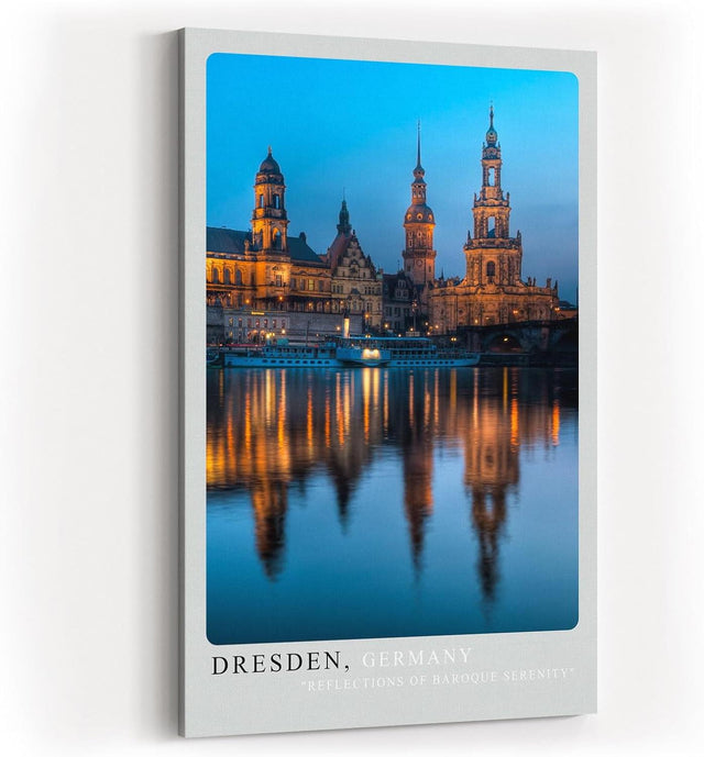 Paul Sinus Kunstdruck 40x60cm Dresden Germany – Barocke Altstadt mit Spiegelung in der Elbe bei abendlichem Licht