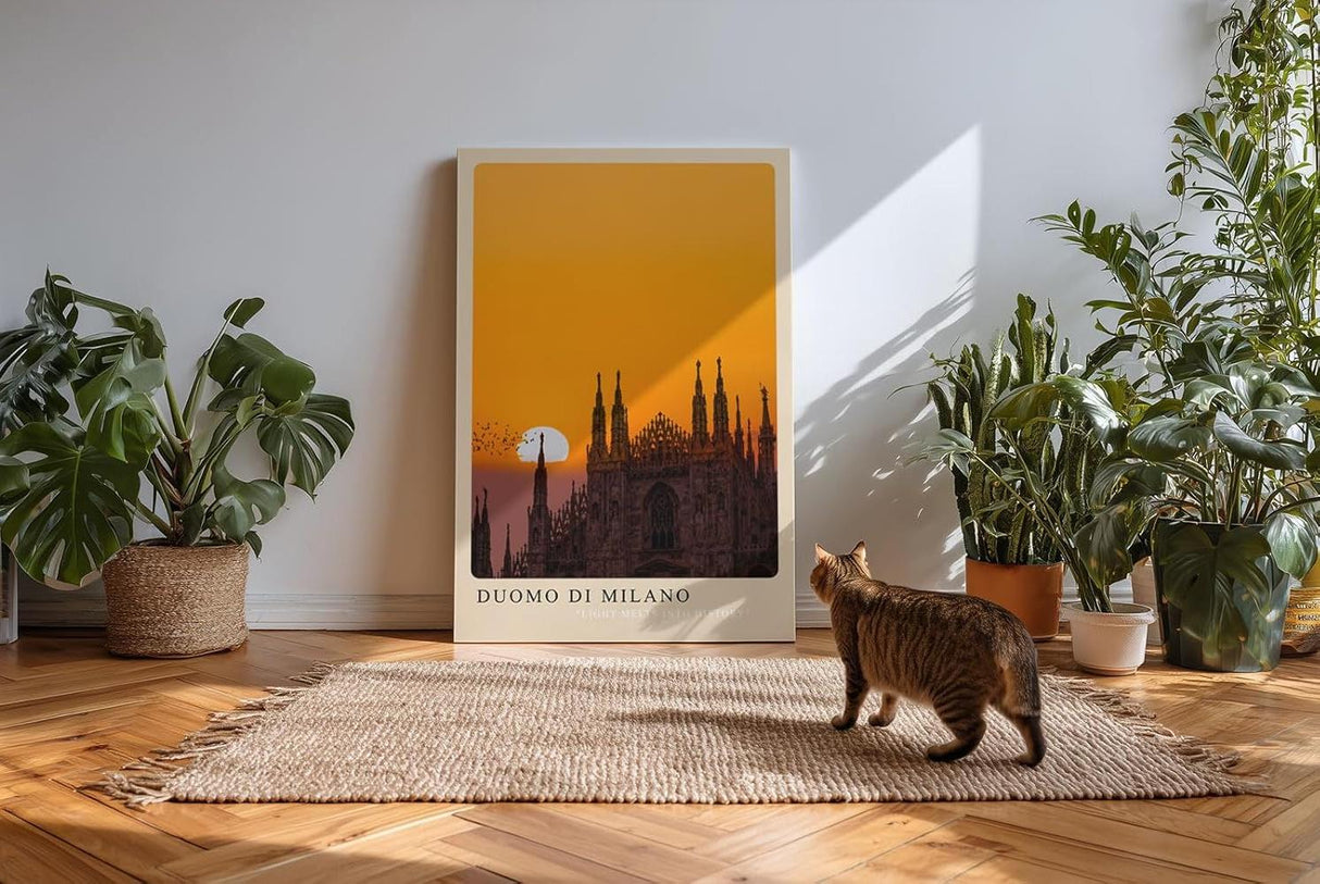 Paul Sinus Kunstdruck 40x60cm Duomo di Milano – Der Mailänder Dom im Sonnenuntergang als Silhouette vor goldenem Himmel