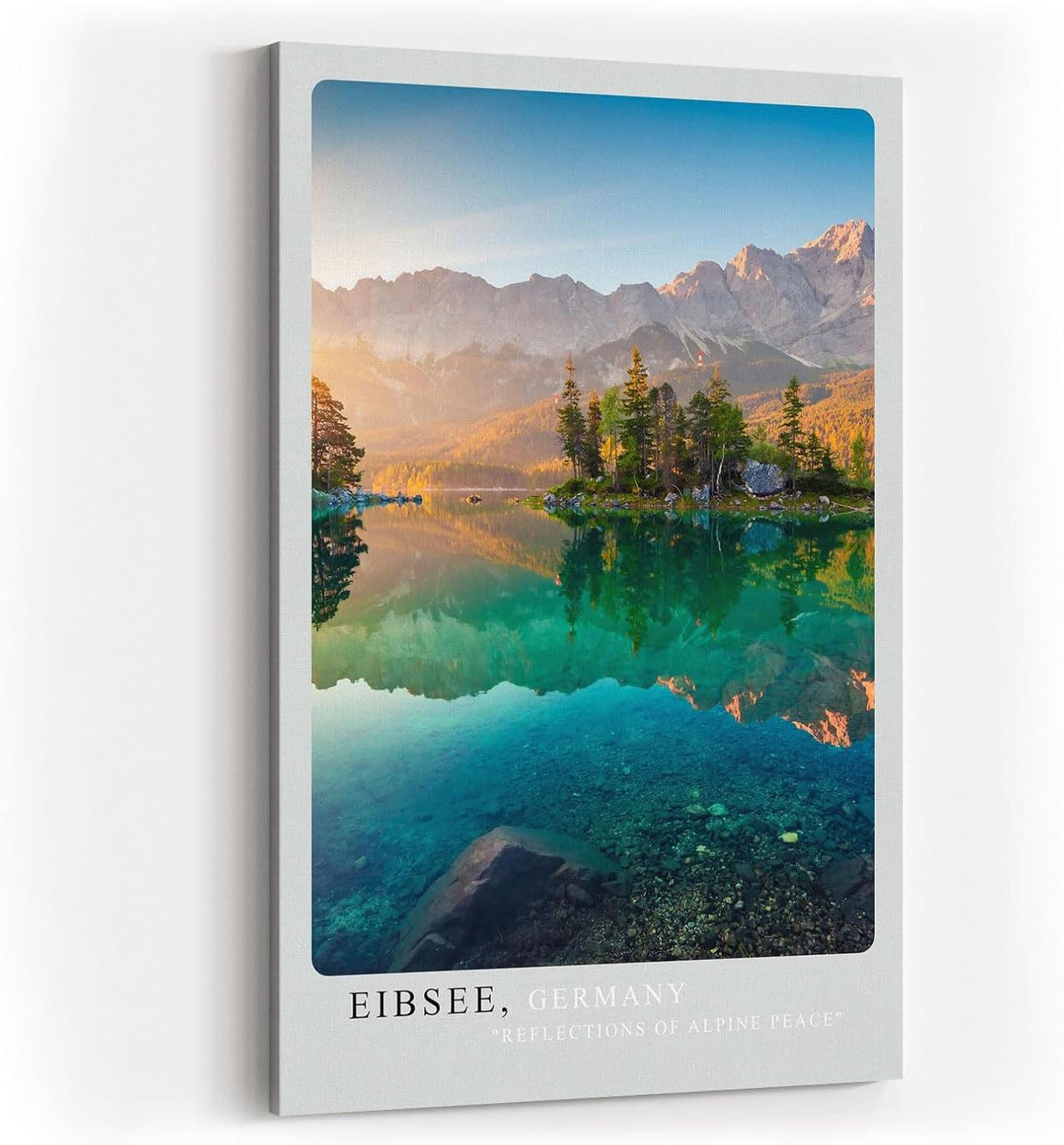 Paul Sinus Kunstdruck 40x60cm Eibsee Germany – Türkisfarbener Alpensee mit Gebirgskulisse in perfekter Spiegelung