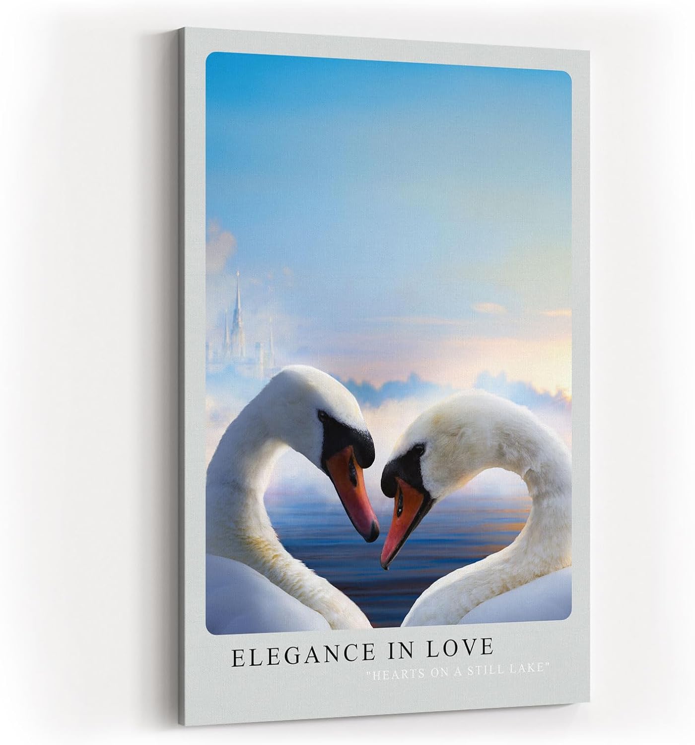 Paul Sinus Kunstdruck 40x60cm Elegance in Love zwei Schwäne mit Herzform über ruhigem See im Morgenlicht