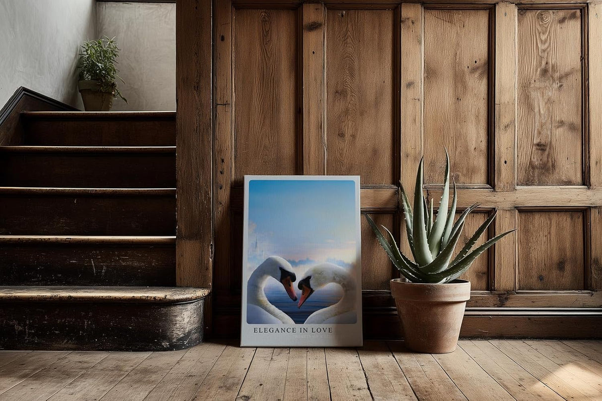 Paul Sinus Kunstdruck 40x60cm Elegance in Love zwei Schwäne mit Herzform über ruhigem See im Morgenlicht