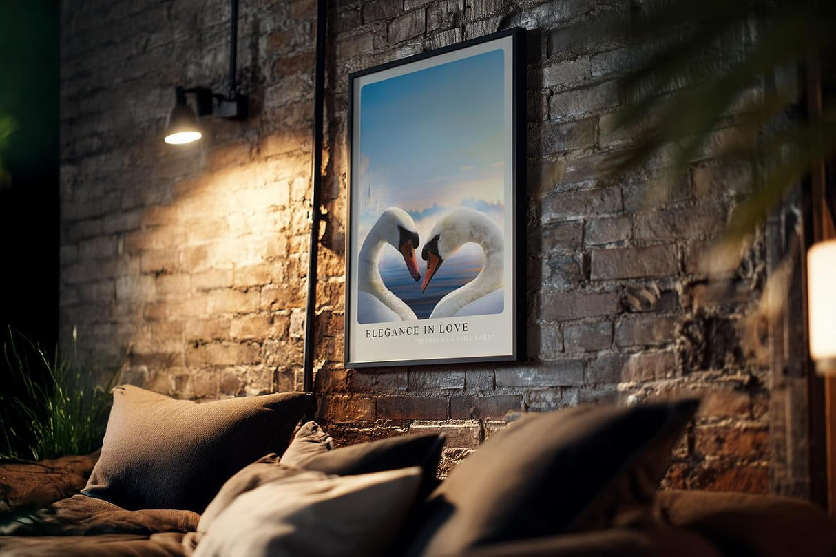 Paul Sinus Kunstdruck 40x60cm Elegance in Love zwei Schwäne mit Herzform über ruhigem See im Morgenlicht