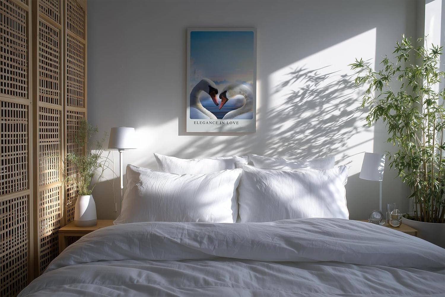 Paul Sinus Kunstdruck 40x60cm Elegance in Love zwei Schwäne mit Herzform über ruhigem See im Morgenlicht