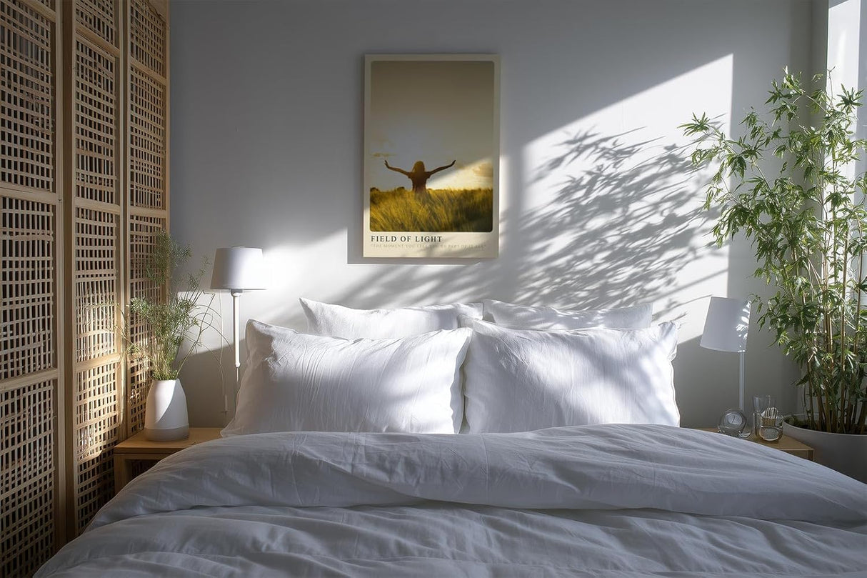 Paul Sinus Kunstdruck 40x60cm Field of Light Frau im Sonnenfeld mit ausgebreiteten Armen bei Sonnenuntergang