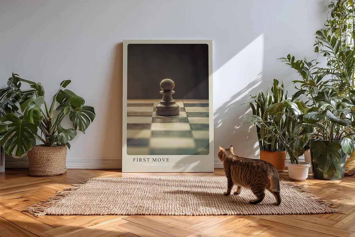 Paul Sinus Kunstdruck 40x60cm First Move mit Schachfigur auf Schachbrett in Nahaufnahme