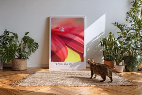 Paul Sinus Kunstdruck 40x60cm Flame Bloom Rote Blume Wassertropfen Makro Nahaufnahme Detail