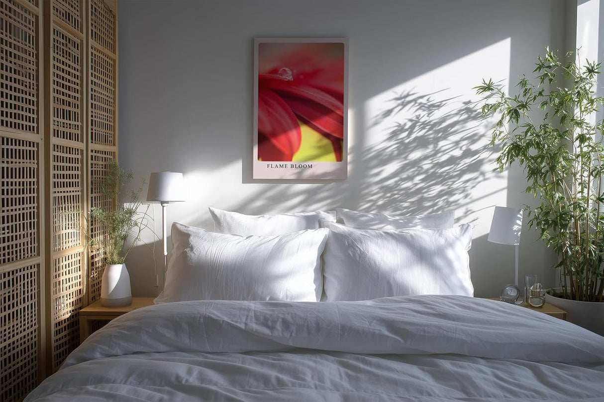Paul Sinus Kunstdruck 40x60cm Flame Bloom Rote Blume Wassertropfen Makro Nahaufnahme Detail