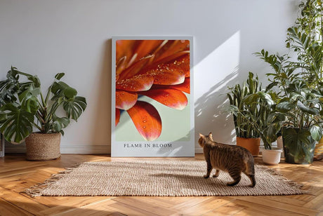 Paul Sinus Kunstdruck 40x60cm Flame in Bloom – rote Blütenblätter mit Tautropfen in leuchtender Nahaufnahme