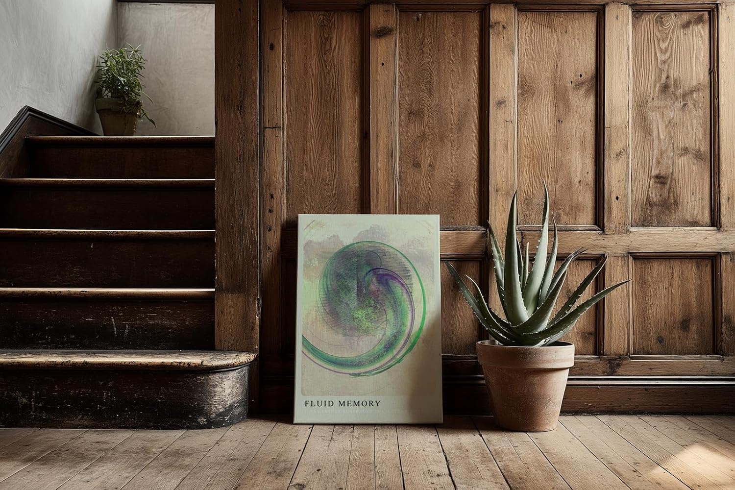 Paul Sinus Kunstdruck 40x60cm Fluid Memory Abstrakte Kunst in Grün und Violett mit digitalem Schwung