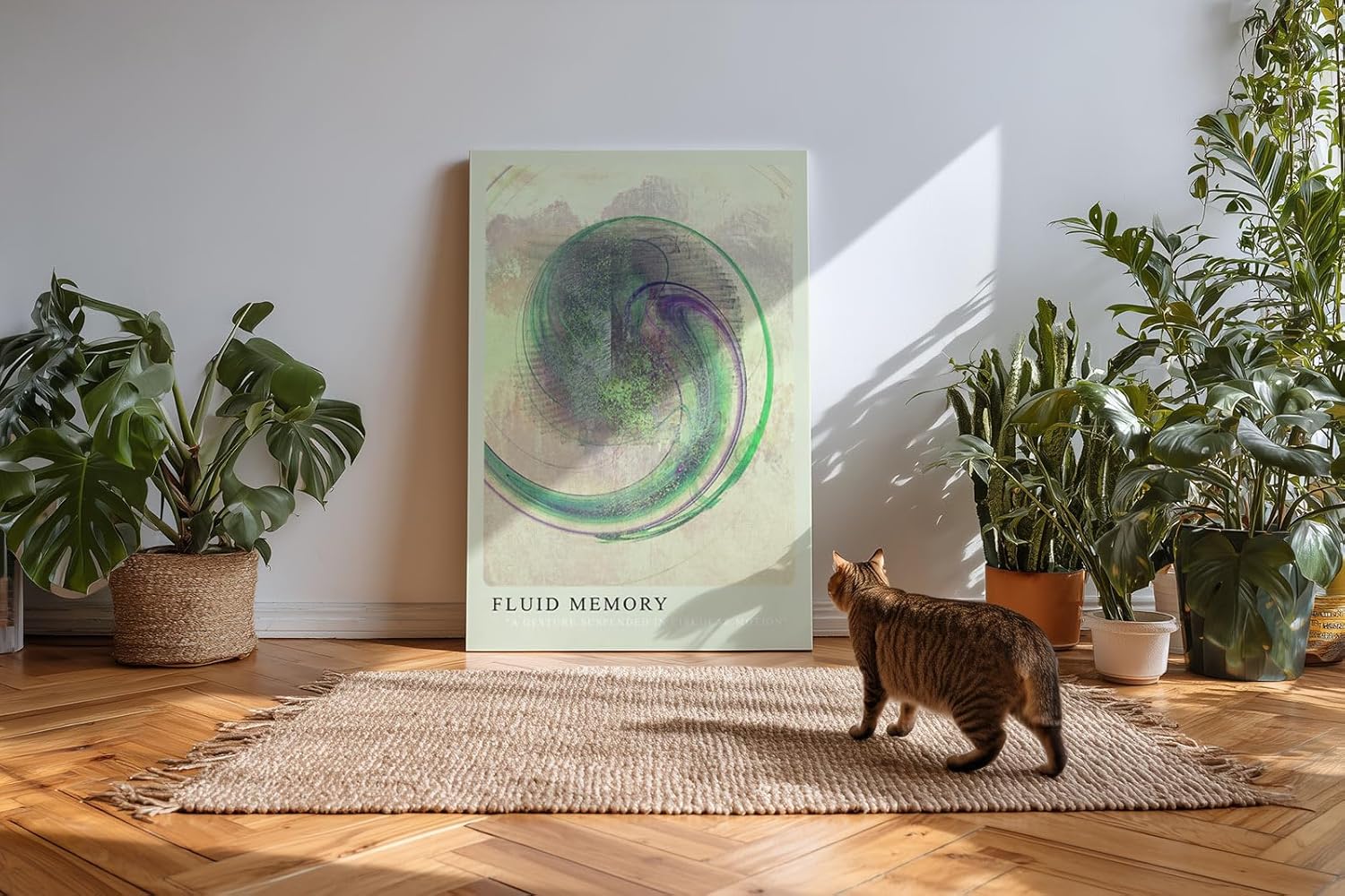 Paul Sinus Kunstdruck 40x60cm Fluid Memory Abstrakte Kunst in Grün und Violett mit digitalem Schwung