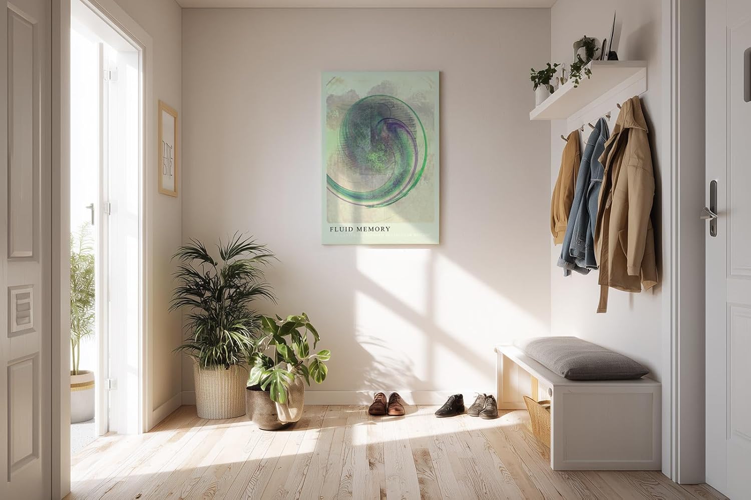 Paul Sinus Kunstdruck 40x60cm Fluid Memory Abstrakte Kunst in Grün und Violett mit digitalem Schwung