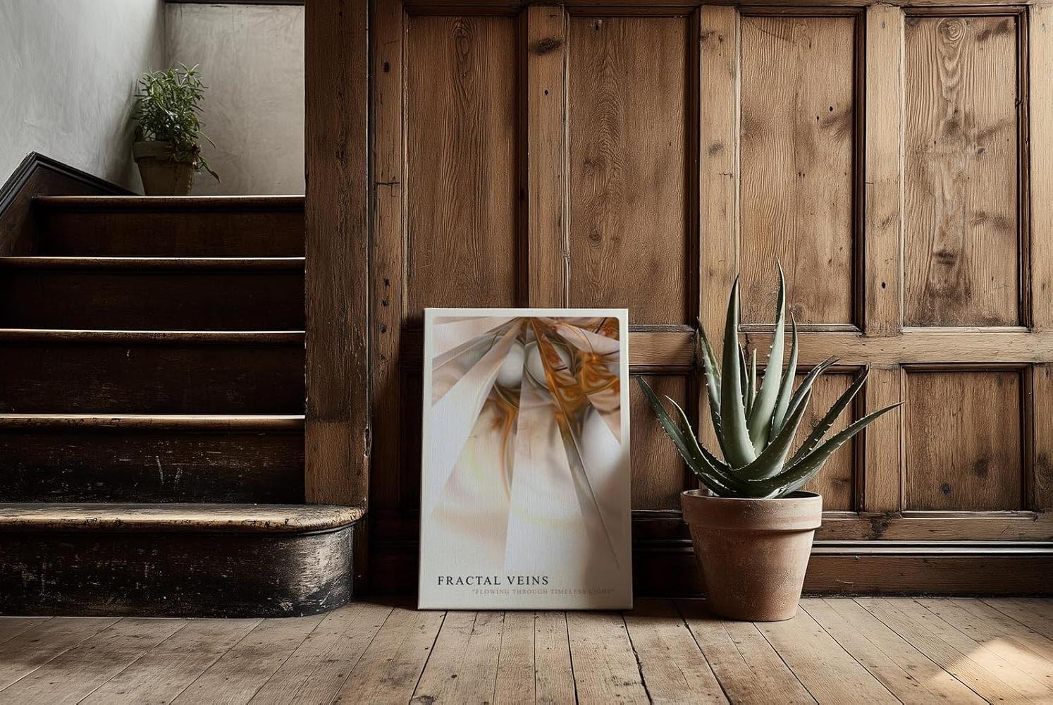 Paul Sinus Kunstdruck 40x60cm Fractal Veins – Abstrakte Lichtstruktur in Bronze und Weiß mit futuristischer Tiefe und Dynamik