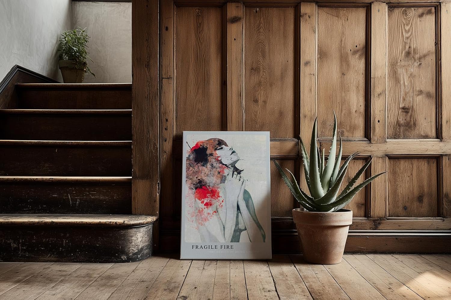 Paul Sinus Kunstdruck 40x60cm Fragile Fire Abstraktes Porträt in Rot und Beige The Beauty of Being Undone