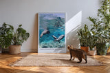Paul Sinus Kunstdruck 40x60cm Galapagos Sea Lions – Verspielte Seelöwen unter Wasser in tropischem Blau
