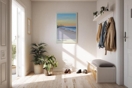 Paul Sinus Kunstdruck 40x60cm Gold Coast Australia – Weite Küste mit Skyline bei Sonnenuntergang in Australien als Panorama