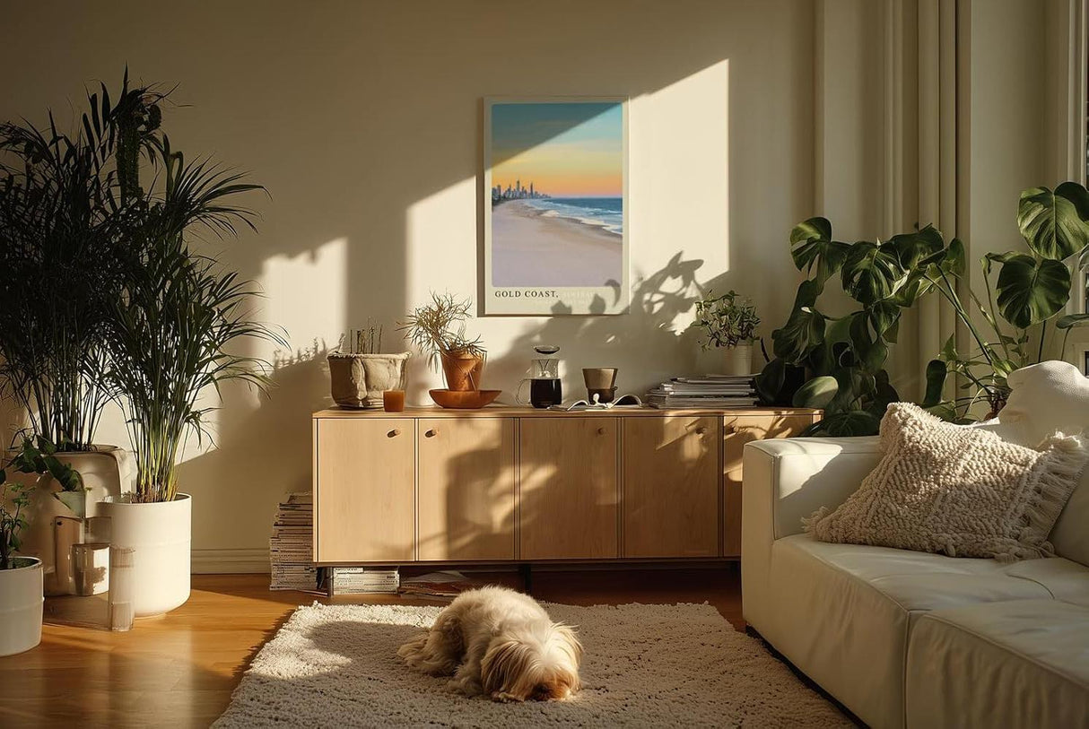 Paul Sinus Kunstdruck 40x60cm Gold Coast Australia – Weite Küste mit Skyline bei Sonnenuntergang in Australien als Panorama