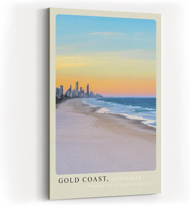 Paul Sinus Kunstdruck 40x60cm Gold Coast Australia – Weite Küste mit Skyline bei Sonnenuntergang in Australien als Panorama