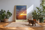 Paul Sinus Kunstdruck 40x60cm Golden Awakening – Sonnenaufgang über der Landschaft in leuchtendem Gold und Orange