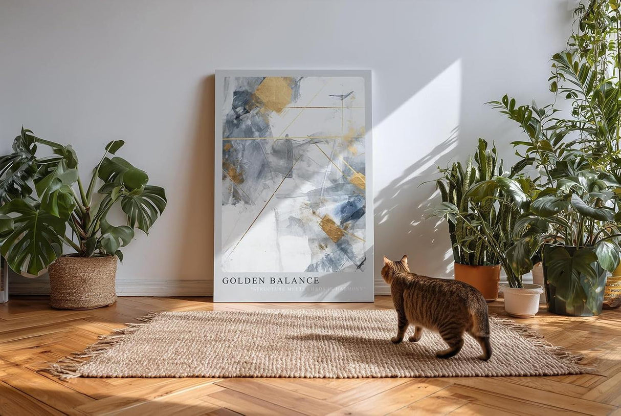 Paul Sinus Kunstdruck 40x60cm Golden Balance – Abstraktes Kunstwerk in Gold, Grau und Weiß als harmonische Komposition