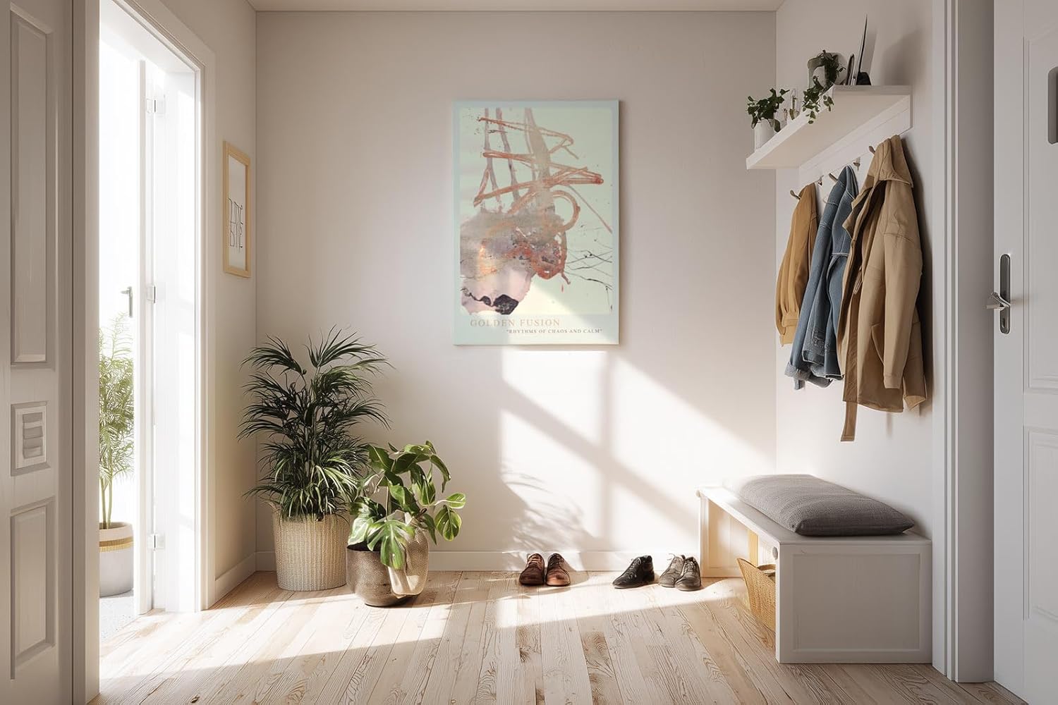 Paul Sinus Kunstdruck 40x60cm Golden Fusion mit abstrakter Komposition aus Gold und zarten Tönen