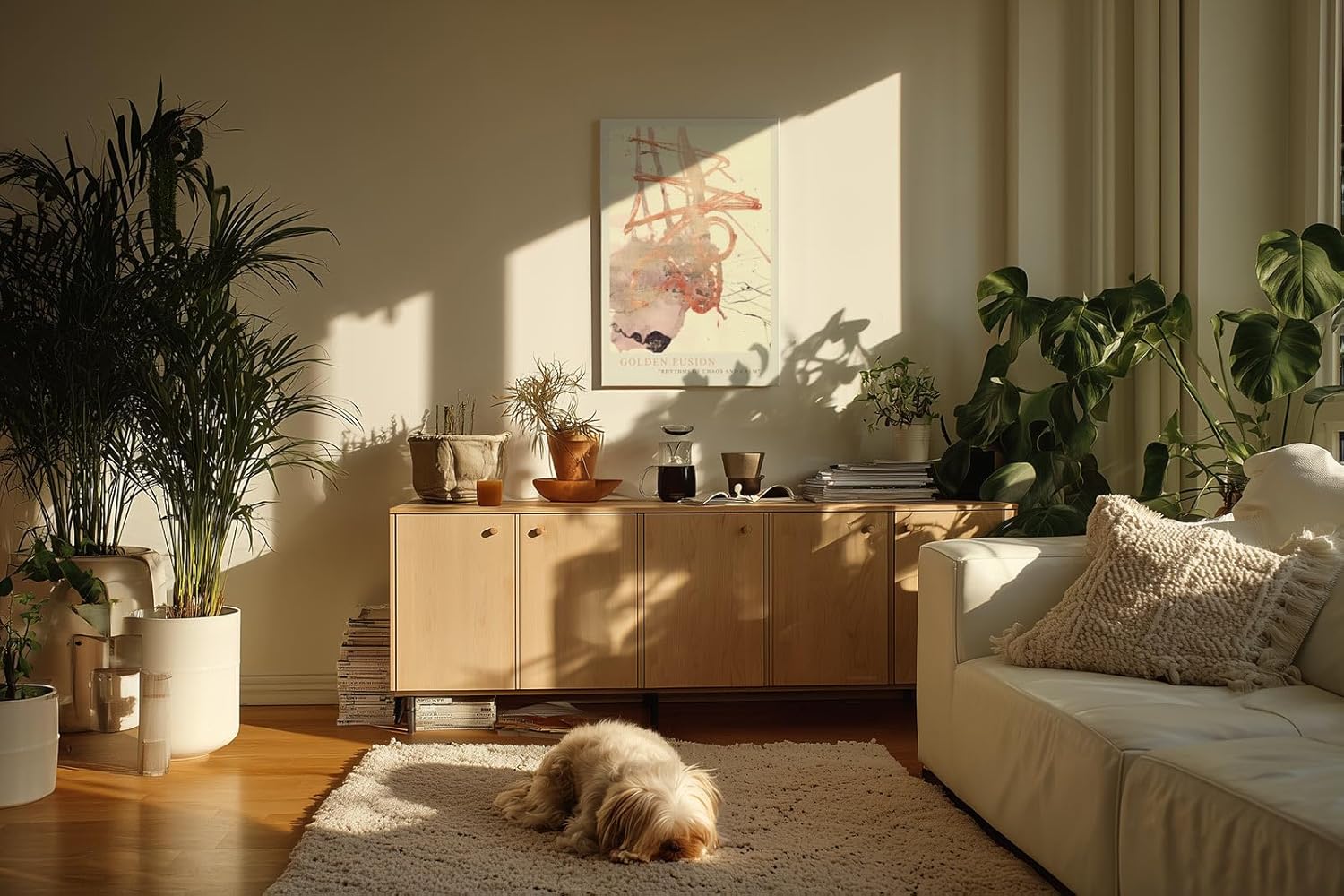 Paul Sinus Kunstdruck 40x60cm Golden Fusion mit abstrakter Komposition aus Gold und zarten Tönen