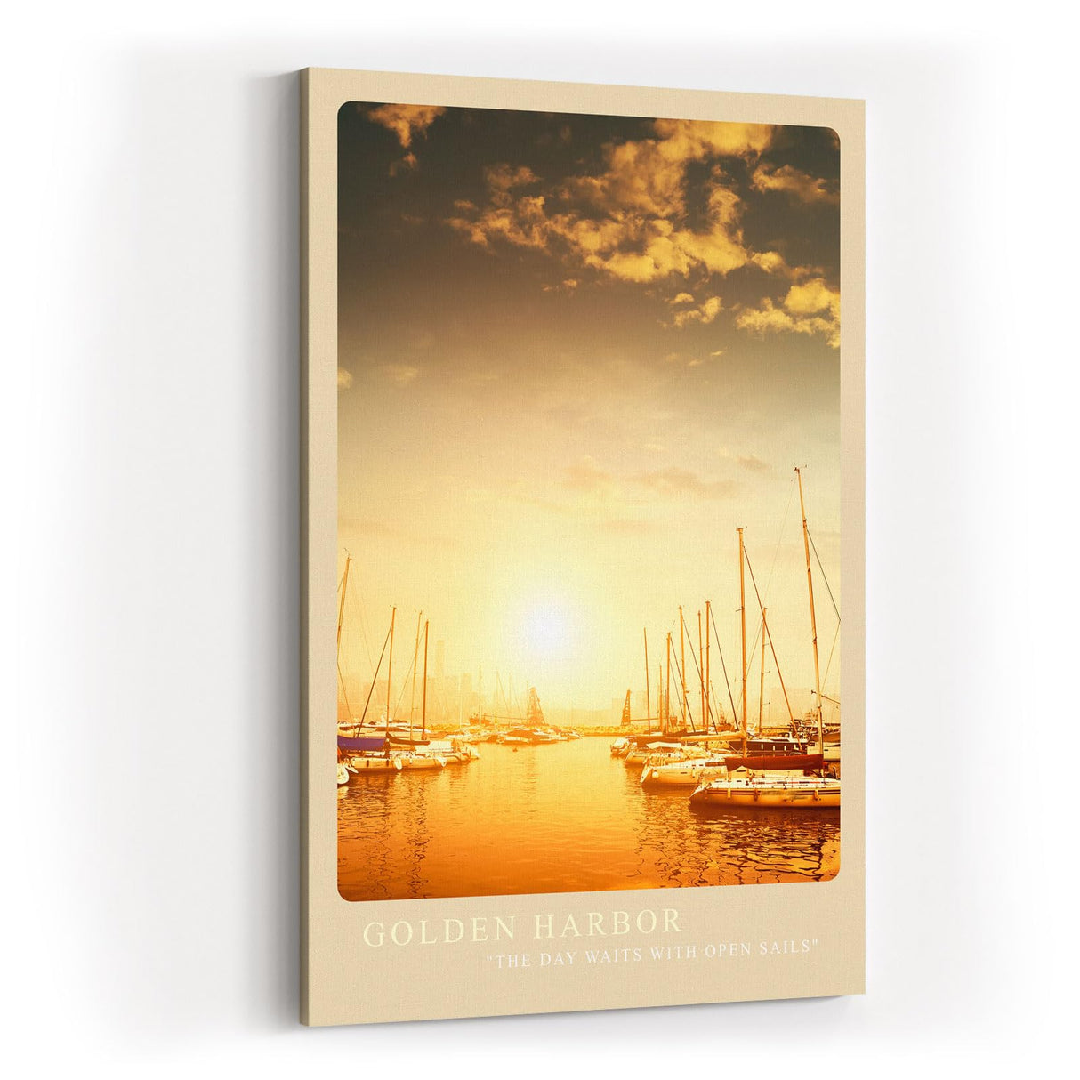 Paul Sinus Kunstdruck 40x60cm Golden Harbor – Segelboote im Sonnenlicht eines goldenen Hafens am Morgen
