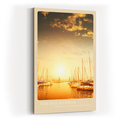 Paul Sinus Kunstdruck 40x60cm Golden Harbor – Segelboote im Sonnenlicht eines goldenen Hafens am Morgen