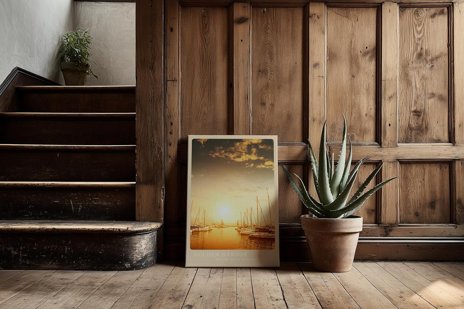 Paul Sinus Kunstdruck 40x60cm Golden Harbor – Segelboote im Sonnenlicht eines goldenen Hafens am Morgen