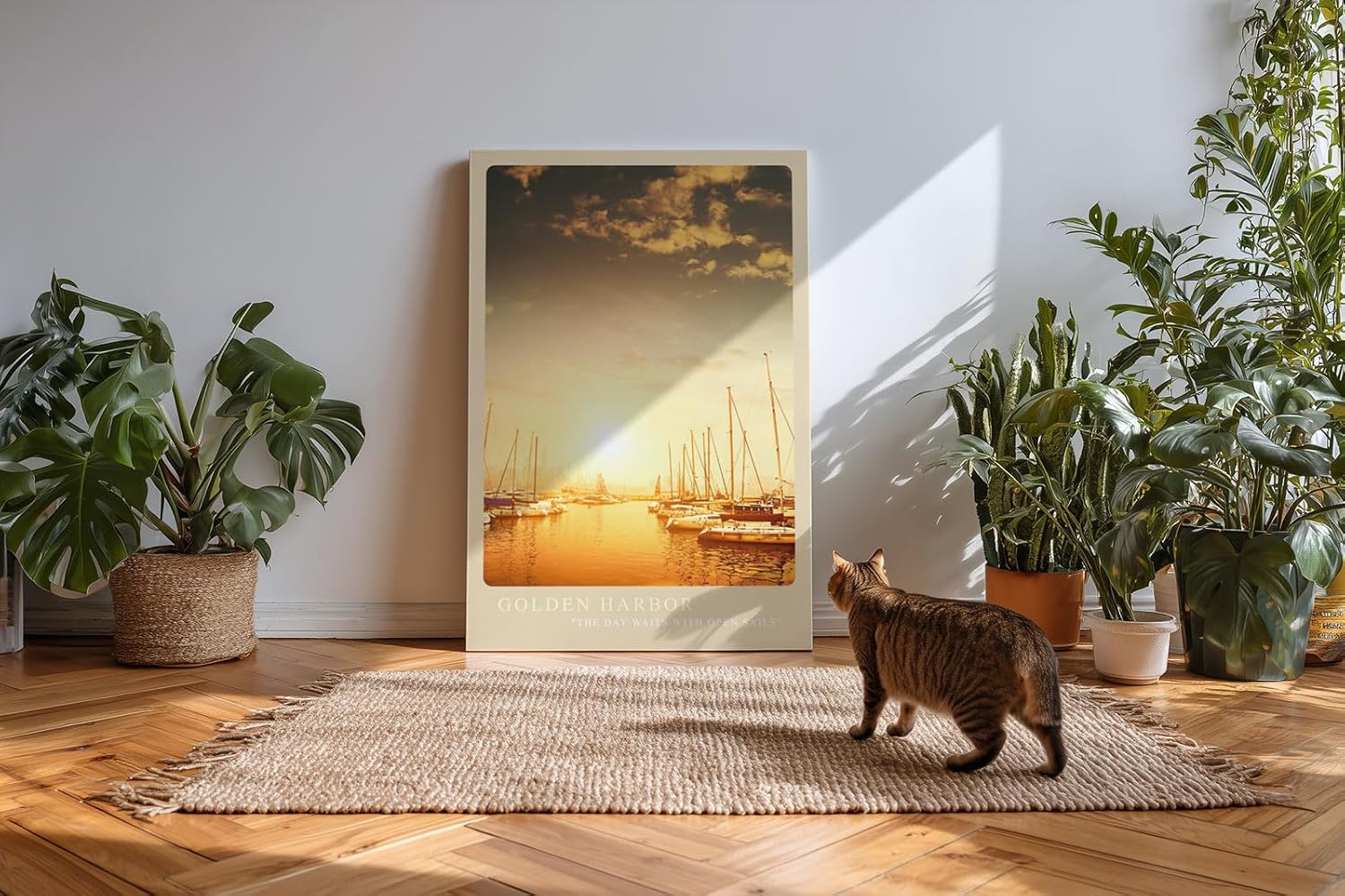 Paul Sinus Kunstdruck 40x60cm Golden Harbor – Segelboote im Sonnenlicht eines goldenen Hafens am Morgen