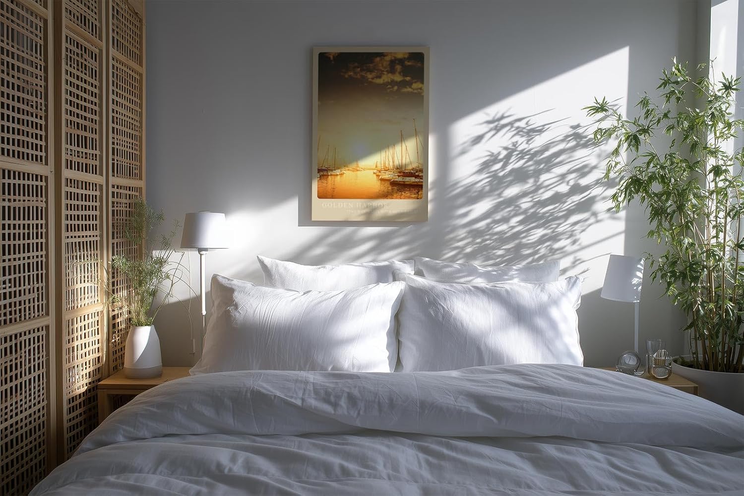 Paul Sinus Kunstdruck 40x60cm Golden Harbor – Segelboote im Sonnenlicht eines goldenen Hafens am Morgen