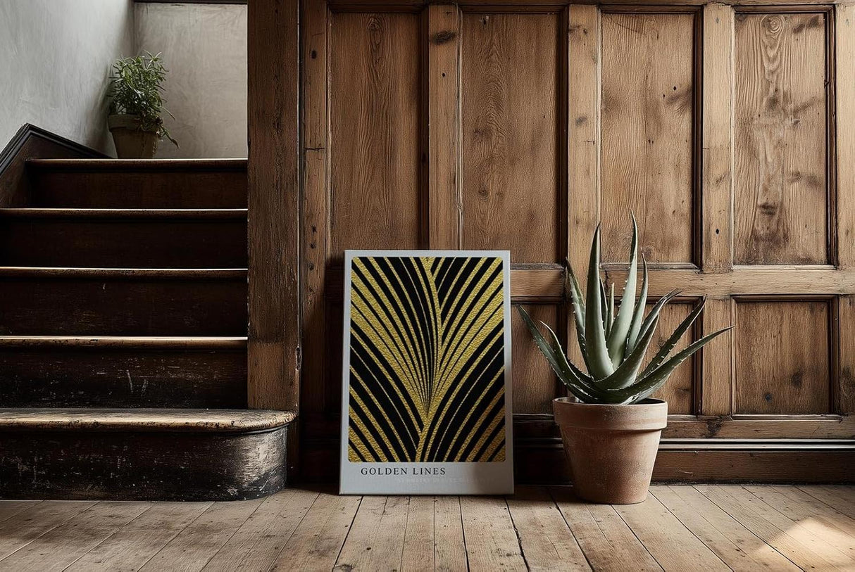 Paul Sinus Kunstdruck 40x60cm Golden Lines – Art-Déco-Design mit goldener Struktur auf Schwarz