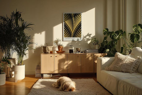 Paul Sinus Kunstdruck 40x60cm Golden Lines – Art-Déco-Design mit goldener Struktur auf Schwarz