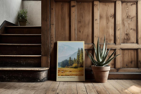 Paul Sinus Kunstdruck 40x60cm Golden Pathway mit Berglandschaft und Herbstfarben