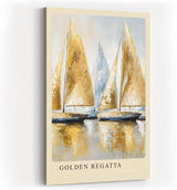 Paul Sinus Kunstdruck 40x60cm Golden Regatta – Segelboote in Gold und Weiß auf Wasser in dynamischer Malerei