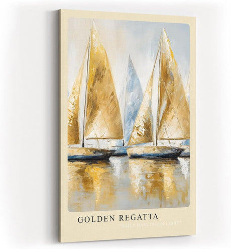 Paul Sinus Kunstdruck 40x60cm Golden Regatta – Segelboote in Gold und Weiß auf Wasser in dynamischer Malerei
