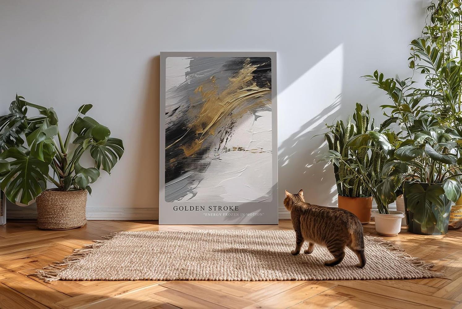 Paul Sinus Kunstdruck 40x60cm Golden Stroke – Ausdrucksstarke goldene Pinselstruktur auf abstrakter Textur in Schwarz-Weiß