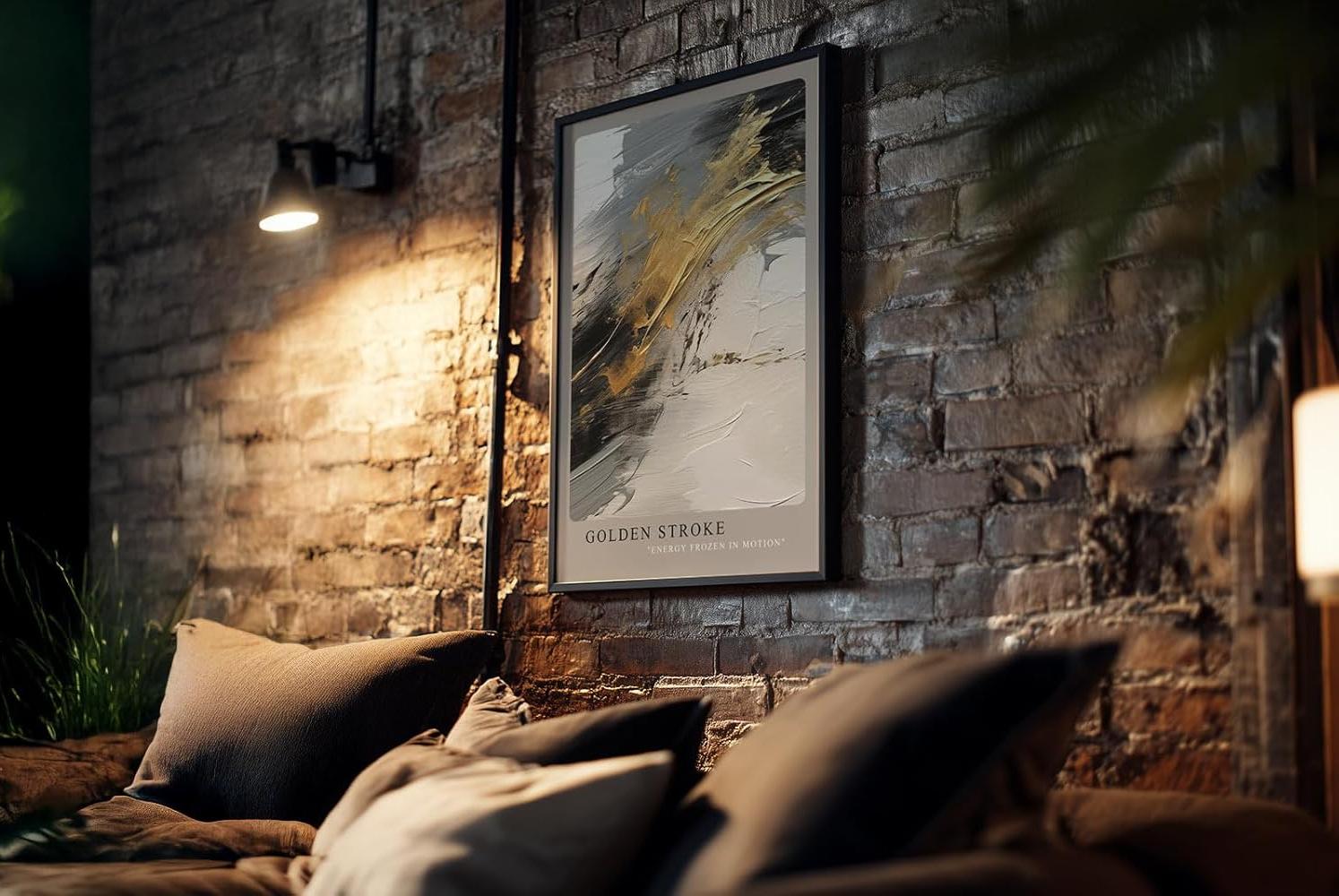 Paul Sinus Kunstdruck 40x60cm Golden Stroke – Ausdrucksstarke goldene Pinselstruktur auf abstrakter Textur in Schwarz-Weiß