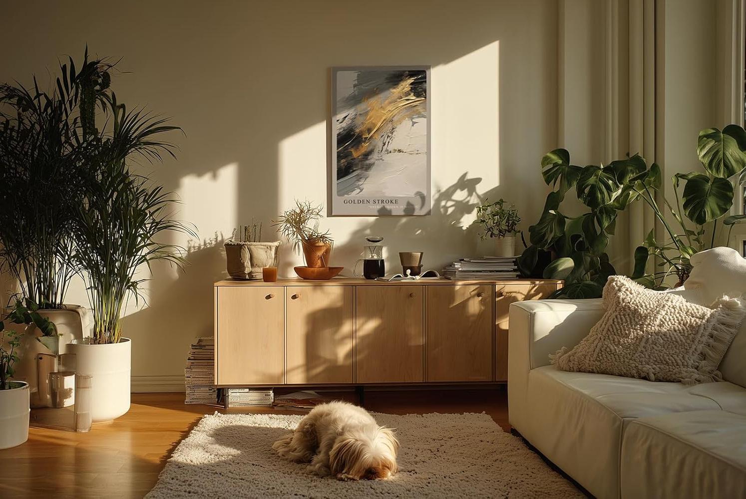 Paul Sinus Kunstdruck 40x60cm Golden Stroke – Ausdrucksstarke goldene Pinselstruktur auf abstrakter Textur in Schwarz-Weiß