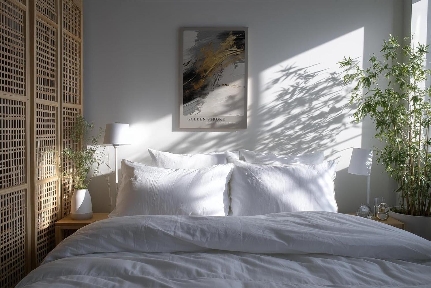 Paul Sinus Kunstdruck 40x60cm Golden Stroke – Ausdrucksstarke goldene Pinselstruktur auf abstrakter Textur in Schwarz-Weiß