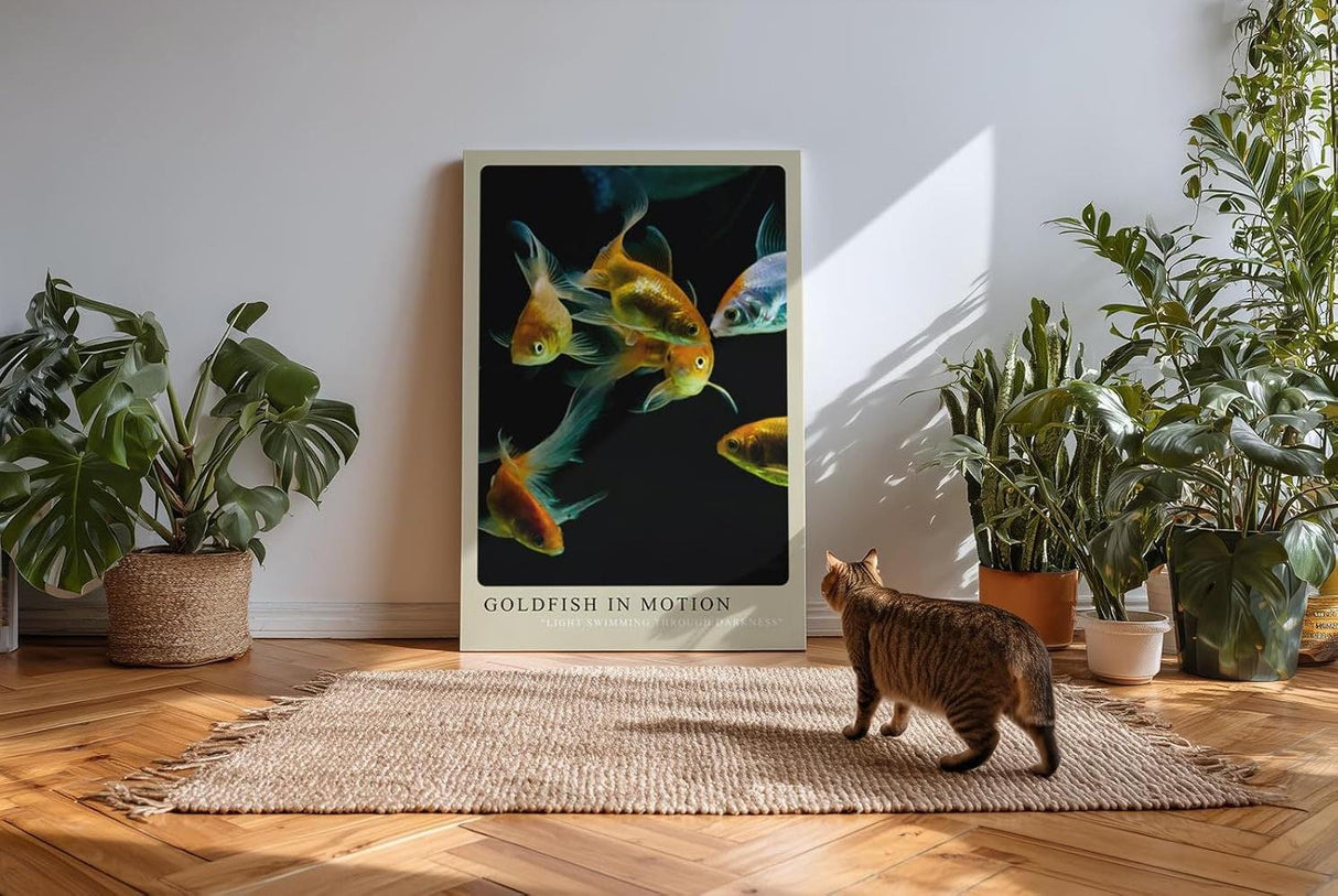 Paul Sinus Kunstdruck 40x60cm Goldfish in Motion – Elegante Goldfische in lebendiger Bewegung auf schwarzem Grund
