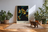 Paul Sinus Kunstdruck 40x60cm Goldfish in Motion – Elegante Goldfische in lebendiger Bewegung auf schwarzem Grund