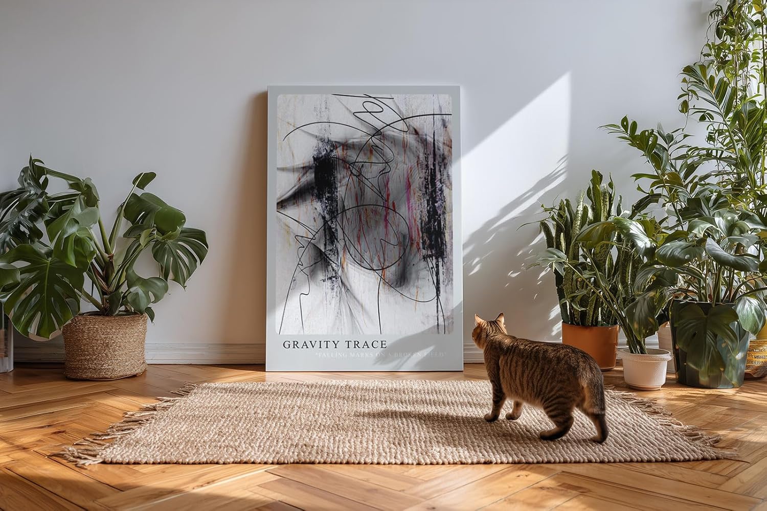 Paul Sinus Kunstdruck 40x60cm Gravity Trace Schwarz Weiß Linie Fall Struktur Abstrakt Bewegung