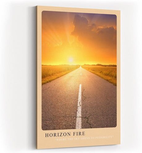 Paul Sinus Kunstdruck 40x60cm Horizon Fire – endlose Straße im goldenen Sonnenuntergang